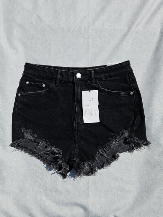 Zara Pants - Zara NWT Black High Waisted Cut Off Jean Shorts Size 8